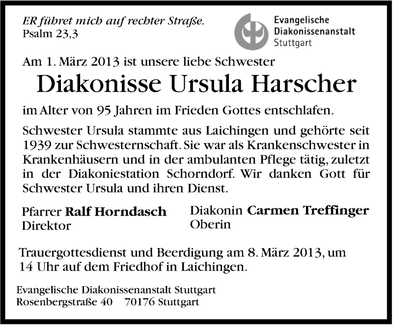  Traueranzeige für Ursula Harscher vom 06.03.2013 aus Stuttgarter Zeitung / Stuttgarter Nachrichten