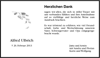 Traueranzeige von Alfred Ulbricht von Stuttgarter Zeitung / Stuttgarter Nachrichten