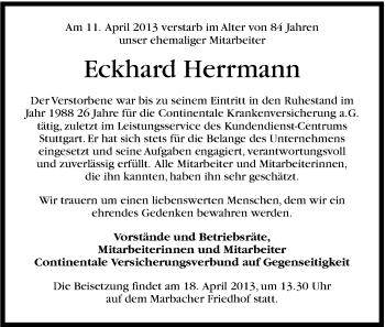Traueranzeige von Eckhard Herrmann von Marbacher Zeitung