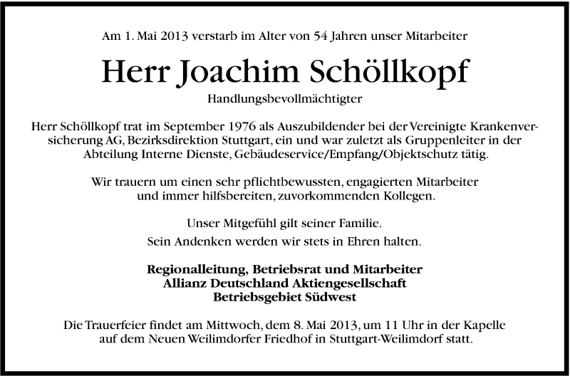  Traueranzeige für Joachim Schöllkopf vom 04.05.2013 aus Stuttgarter Zeitung / Stuttgarter Nachrichten