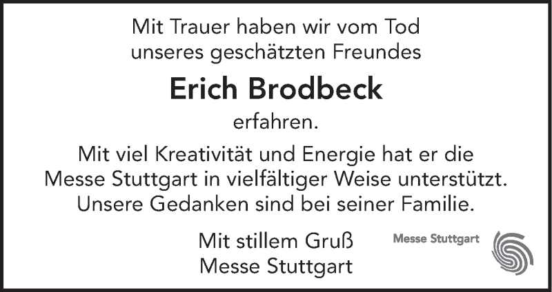  Traueranzeige für Erich Brodbeck vom 16.05.2013 aus Stuttgarter Zeitung / Stuttgarter Nachrichten