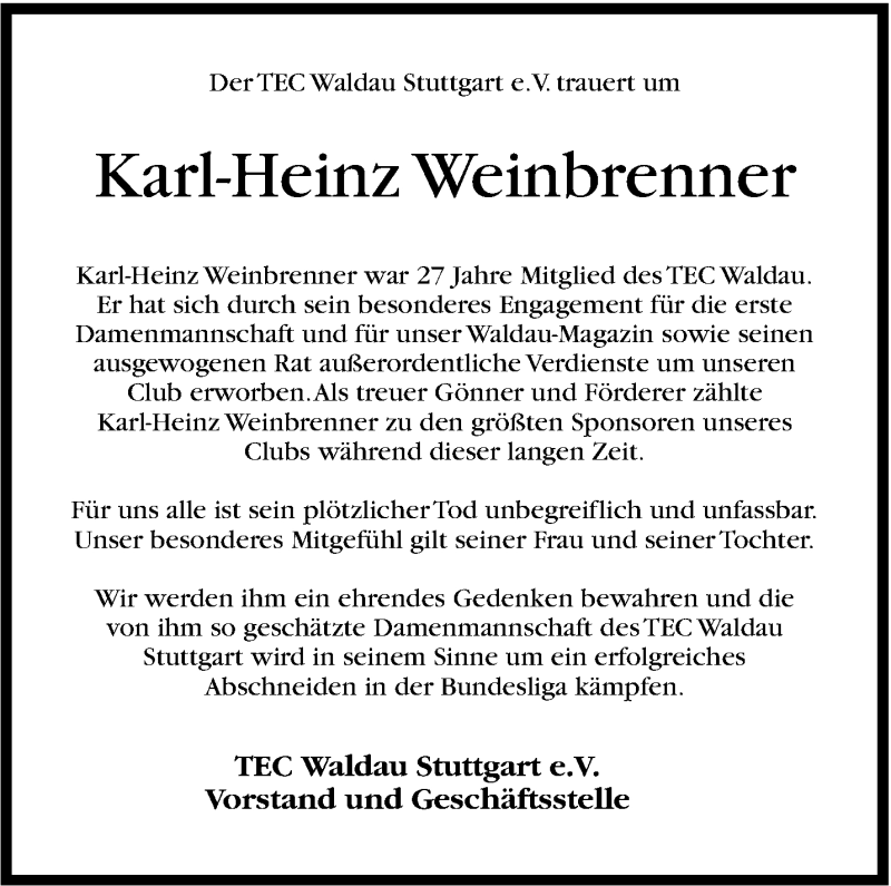  Traueranzeige für Karl-Heinz Weinbrenner vom 07.06.2013 aus Stuttgarter Zeitung / Stuttgarter Nachrichten