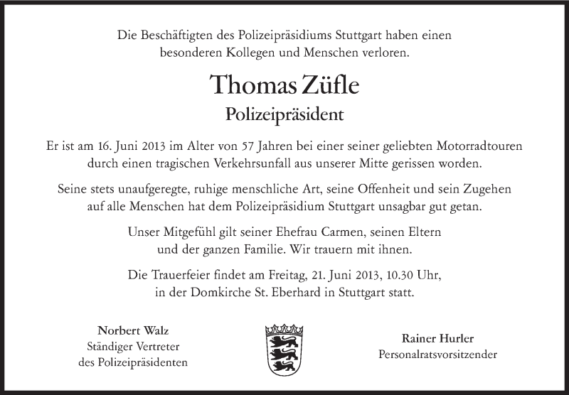  Traueranzeige für Thomas Züfle vom 20.06.2013 aus Stuttgarter Zeitung / Stuttgarter Nachrichten