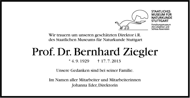  Traueranzeige für Bernhard Ziegler vom 23.07.2013 aus Stuttgarter Zeitung / Stuttgarter Nachrichten