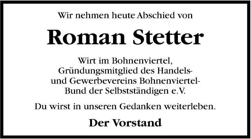  Traueranzeige für Roman Stetter vom 16.08.2013 aus Stuttgarter Zeitung / Stuttgarter Nachrichten