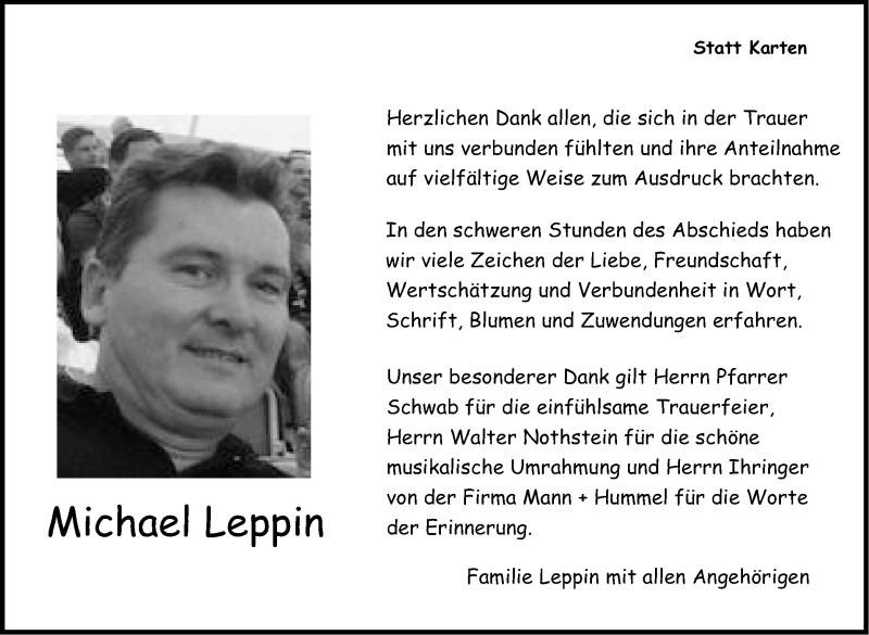 Traueranzeige für Michael Leppin vom 08.10.2013 aus Stuttgarter Zeitung / Stuttgarter Nachrichten