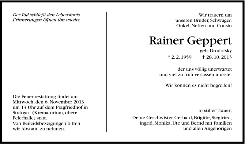  Traueranzeige für Rainer Geppert vom 02.11.2013 aus Stuttgarter Zeitung / Stuttgarter Nachrichten