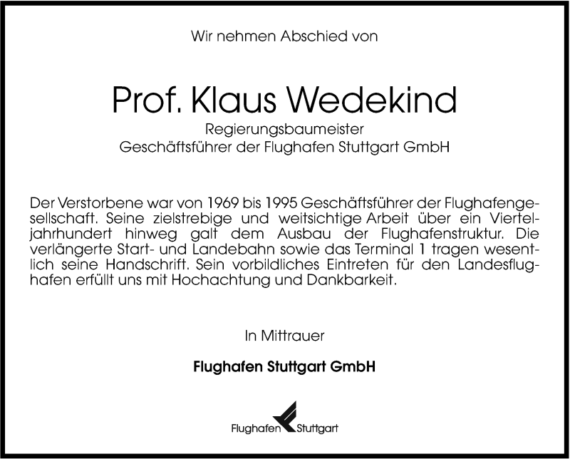 Traueranzeige für Klaus Wedekind vom 30.10.2013 aus Stuttgarter Zeitung / Stuttgarter Nachrichten