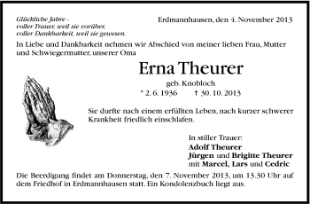 Traueranzeige von Erna Theurer von Marbacher Zeitung