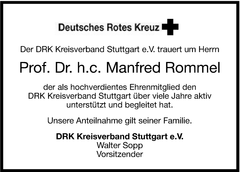  Traueranzeige für Manfred Rommel vom 09.11.2013 aus Stuttgarter Zeitung / Stuttgarter Nachrichten