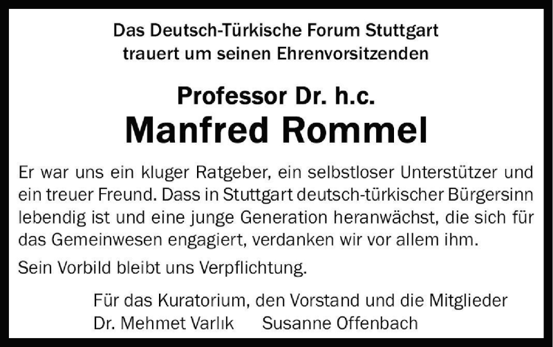  Traueranzeige für Manfred Rommel vom 09.11.2013 aus Stuttgarter Zeitung / Stuttgarter Nachrichten