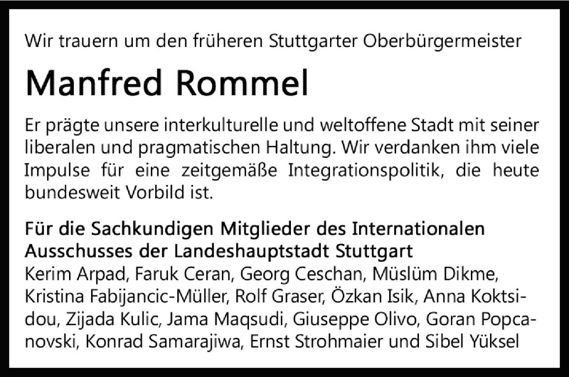  Traueranzeige für Manfred Rommel vom 09.11.2013 aus Stuttgarter Zeitung / Stuttgarter Nachrichten