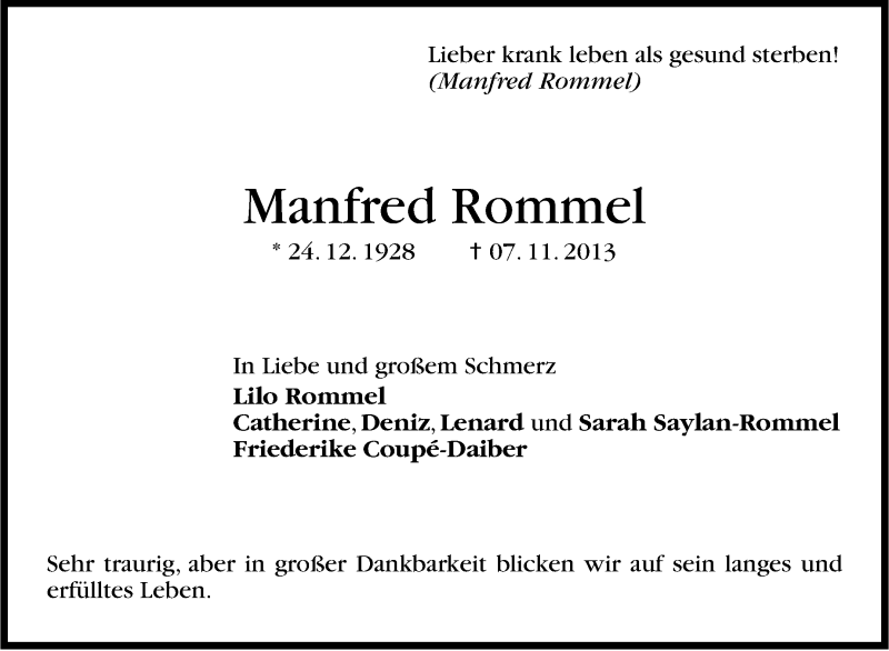  Traueranzeige für Manfred Rommel vom 09.11.2013 aus Stuttgarter Zeitung / Stuttgarter Nachrichten