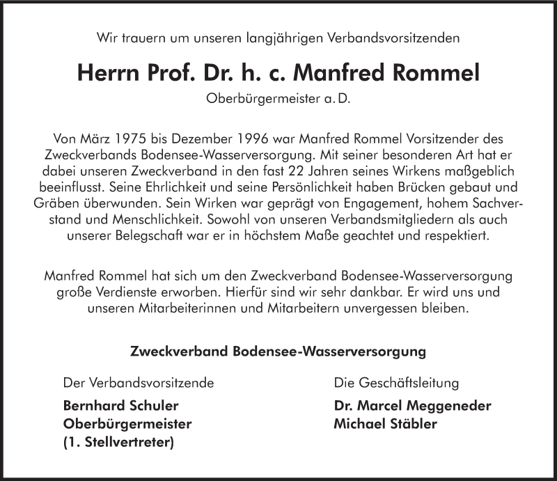  Traueranzeige für Manfred Rommel vom 09.11.2013 aus Stuttgarter Zeitung / Stuttgarter Nachrichten
