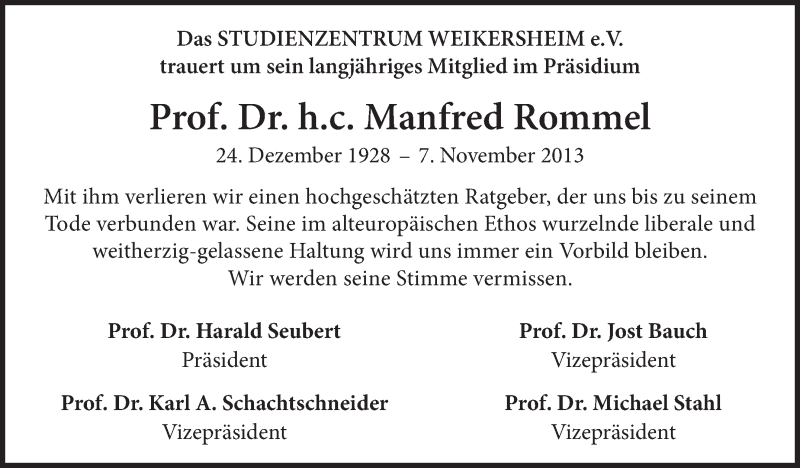  Traueranzeige für Manfred Rommel vom 16.11.2013 aus Stuttgarter Zeitung / Stuttgarter Nachrichten