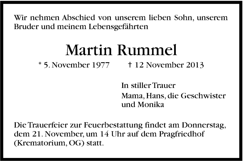  Traueranzeige für Martin Rummel vom 19.11.2013 aus Stuttgarter Zeitung / Stuttgarter Nachrichten
