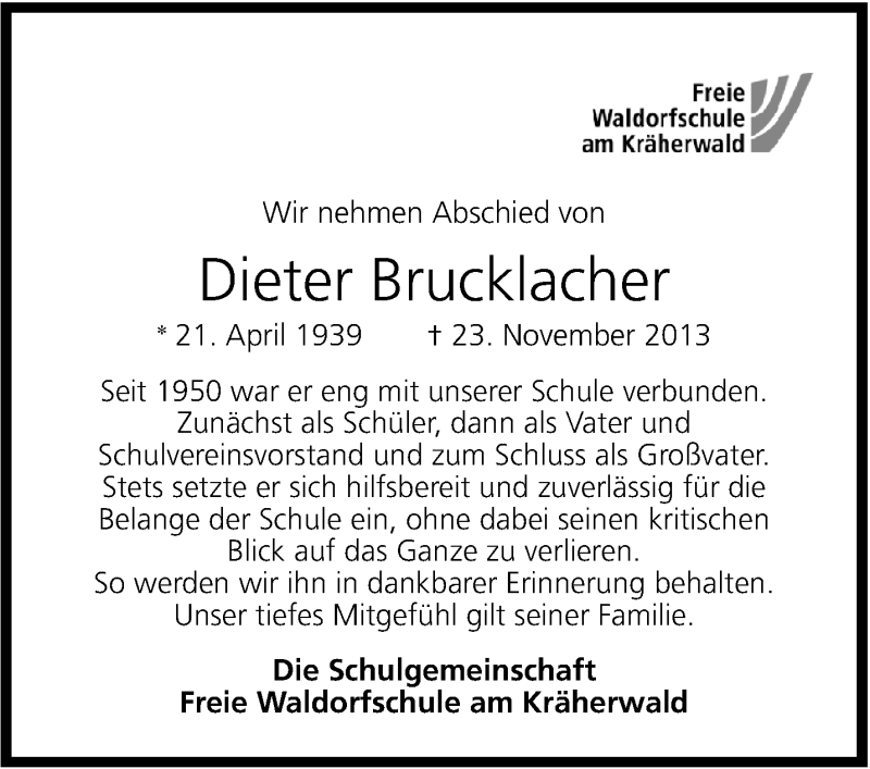  Traueranzeige für Dieter Brucklacher vom 27.11.2013 aus Stuttgarter Zeitung / Stuttgarter Nachrichten
