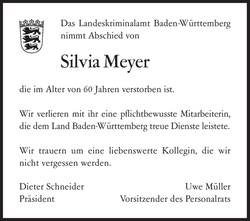  Traueranzeige für Silvia Meyer vom 28.11.2013 aus Stuttgarter Zeitung / Stuttgarter Nachrichten