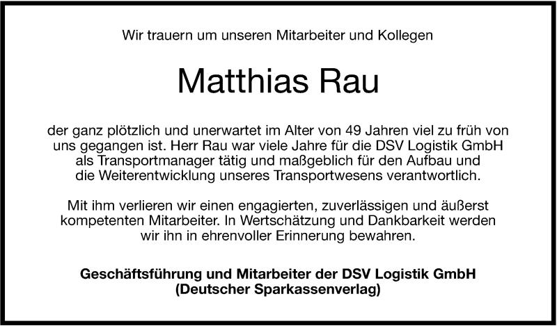  Traueranzeige für Matthias Rau vom 04.12.2013 aus Stuttgarter Zeitung / Stuttgarter Nachrichten