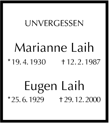 Traueranzeige von Marianne Laih von Stuttgarter Zeitung / Stuttgarter Nachrichten