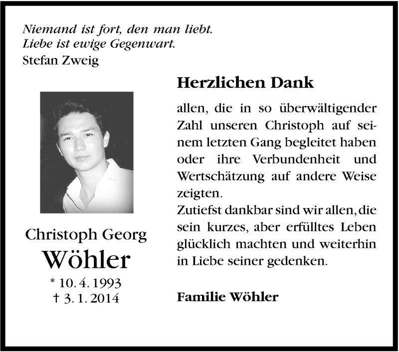  Traueranzeige für Christoph Georg Wöhler vom 24.01.2014 aus Stuttgarter Zeitung / Stuttgarter Nachrichten