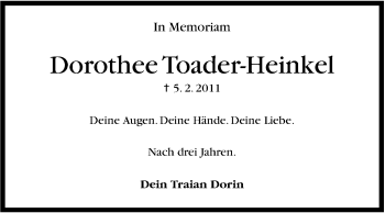 Traueranzeige von Dorothee Toader-Heinkel von Stuttgarter Zeitung / Stuttgarter Nachrichten