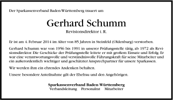 Traueranzeige von Gerhard Schumm von Stuttgarter Zeitung / Stuttgarter Nachrichten