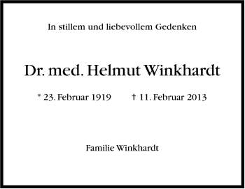 Traueranzeige von med. Helmut Winkhardt von Stuttgarter Zeitung / Stuttgarter Nachrichten