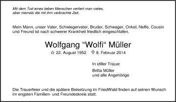 Traueranzeige von Wolfgang  Müller von Stuttgarter Zeitung / Stuttgarter Nachrichten