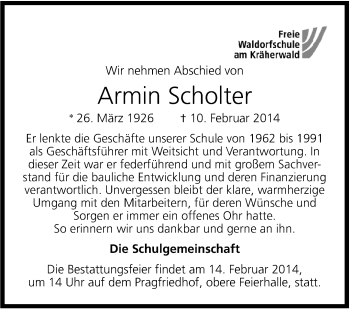 Traueranzeige von Armin Scholter von Stuttgarter Zeitung / Stuttgarter Nachrichten