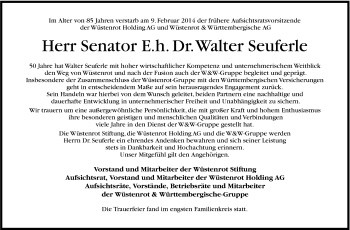 Traueranzeige von Walter Seuferle von Stuttgarter Zeitung / Stuttgarter Nachrichten