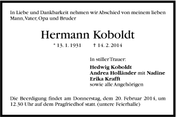 Traueranzeige von Hermann Koboldt von Stuttgarter Zeitung / Stuttgarter Nachrichten