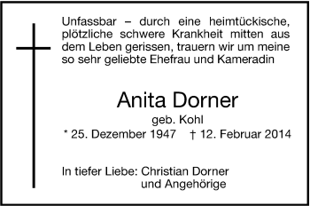 Traueranzeige von Anita Dorner von Stuttgarter Zeitung / Stuttgarter Nachrichten