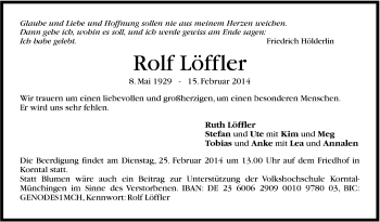 Traueranzeige von Rolf Löffler von Stuttgarter Zeitung / Stuttgarter Nachrichten