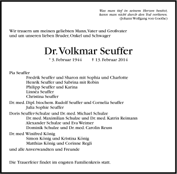 Traueranzeige von Volkrnar Seuffer von Stuttgarter Zeitung / Stuttgarter Nachrichten