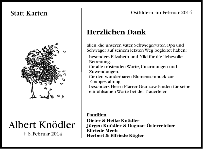  Traueranzeige für Albert Knödler vom 01.03.2014 aus Stuttgarter Zeitung / Stuttgarter Nachrichten