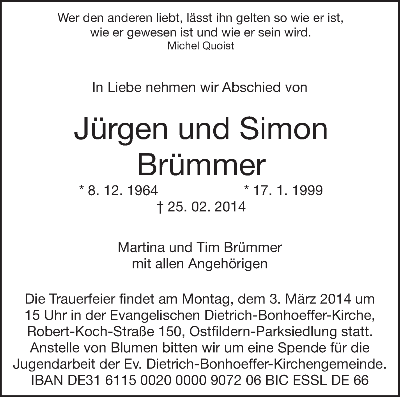  Traueranzeige für Jürgen Brümmer vom 28.02.2014 aus Stuttgarter Zeitung / Stuttgarter Nachrichten