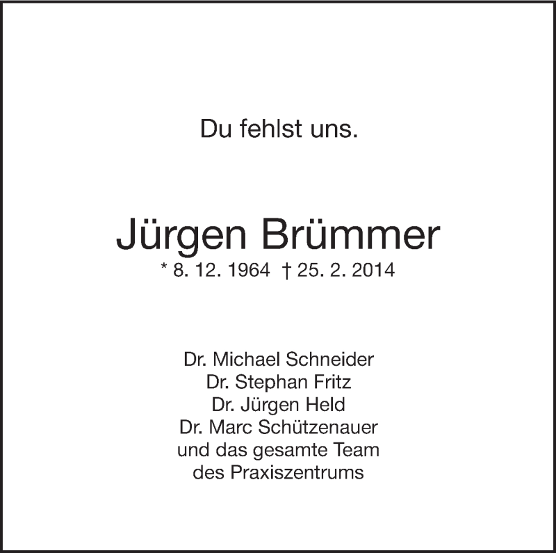  Traueranzeige für Jürgen Brümmer vom 03.03.2014 aus Stuttgarter Zeitung / Stuttgarter Nachrichten