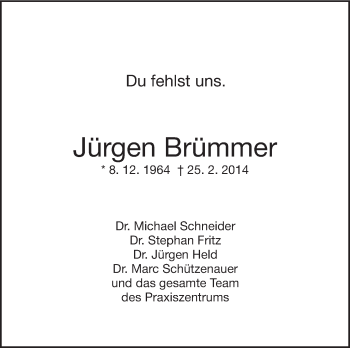 Traueranzeige von Jürgen Brümmer von Stuttgarter Zeitung / Stuttgarter Nachrichten