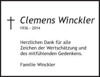 Traueranzeige von Clemens Winckler von Stuttgarter Zeitung / Stuttgarter Nachrichten