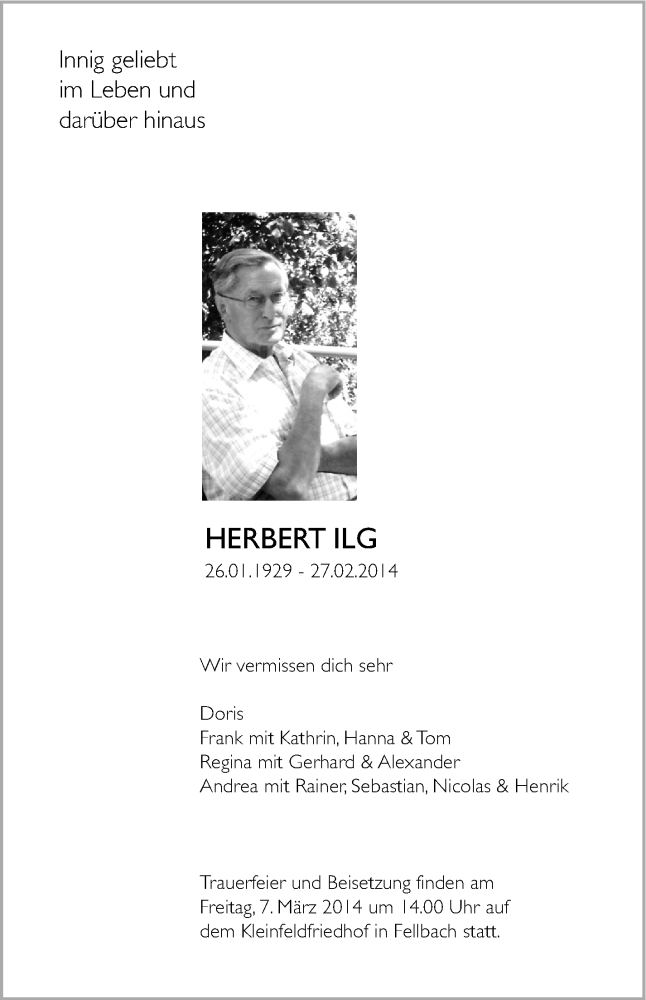  Traueranzeige für Herbert Ilg vom 05.03.2014 aus Stuttgarter Zeitung / Stuttgarter Nachrichten