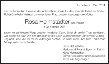 Traueranzeige von Rosa Helmstädter von Stuttgarter Zeitung / Stuttgarter Nachrichten