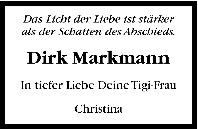 Traueranzeige für Dirk Markmann vom 26.04.2014 aus Stuttgarter Zeitung / Stuttgarter Nachrichten