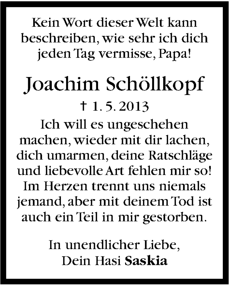 Traueranzeige für Joachim Schöllkopf vom 02.05.2014 aus Stuttgarter Zeitung / Stuttgarter Nachrichten