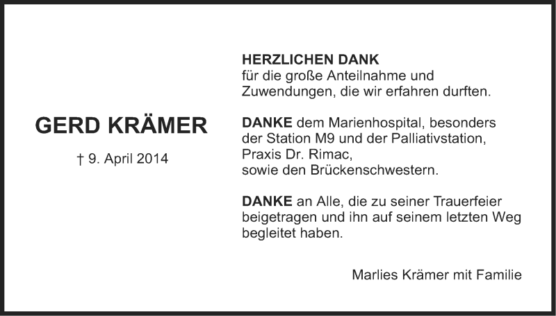  Traueranzeige für Gerd Krämer vom 24.05.2014 aus Stuttgarter Zeitung / Stuttgarter Nachrichten