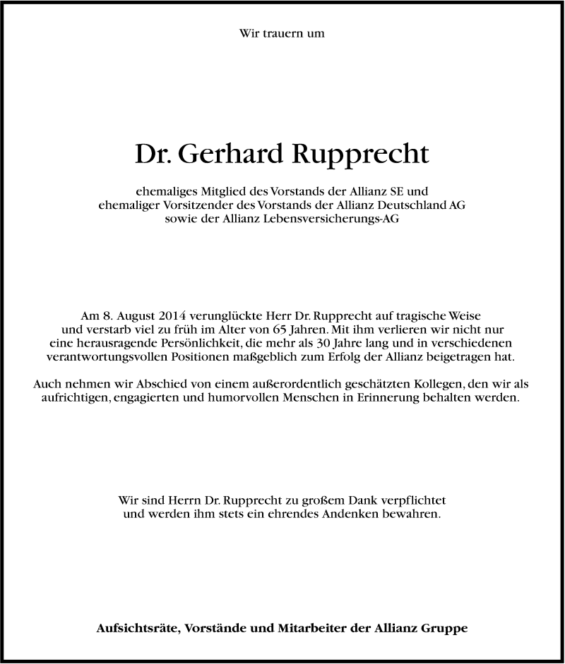  Traueranzeige für Gerhard Rupprecht vom 15.08.2014 aus Stuttgarter Zeitung / Stuttgarter Nachrichten