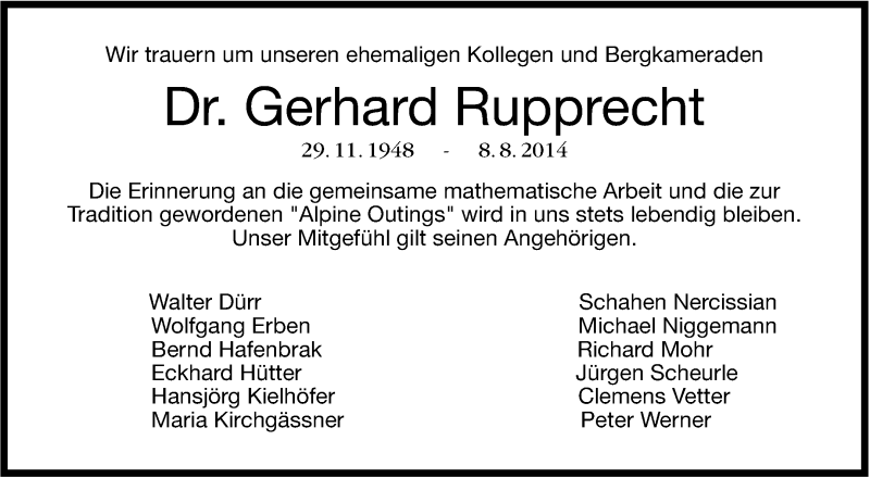  Traueranzeige für Gerhard Rupprecht vom 16.08.2014 aus Stuttgarter Zeitung / Stuttgarter Nachrichten