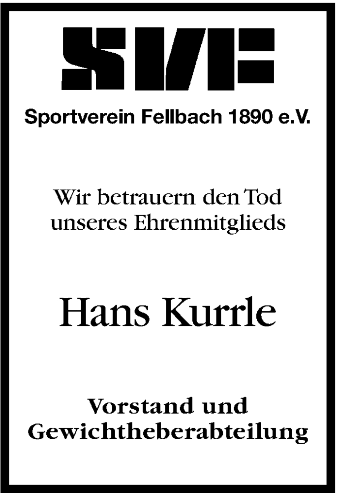  Traueranzeige für Hans Kurrle vom 23.09.2014 aus Stuttgarter Zeitung / Stuttgarter Nachrichten