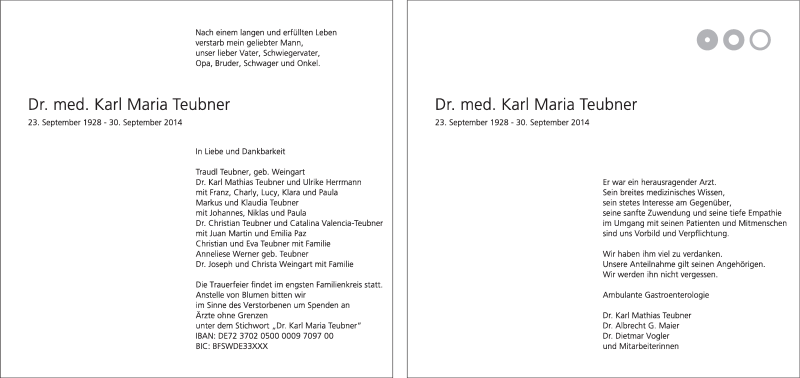  Traueranzeige für Karl Maria Teubner vom 04.10.2014 aus Stuttgarter Zeitung / Stuttgarter Nachrichten