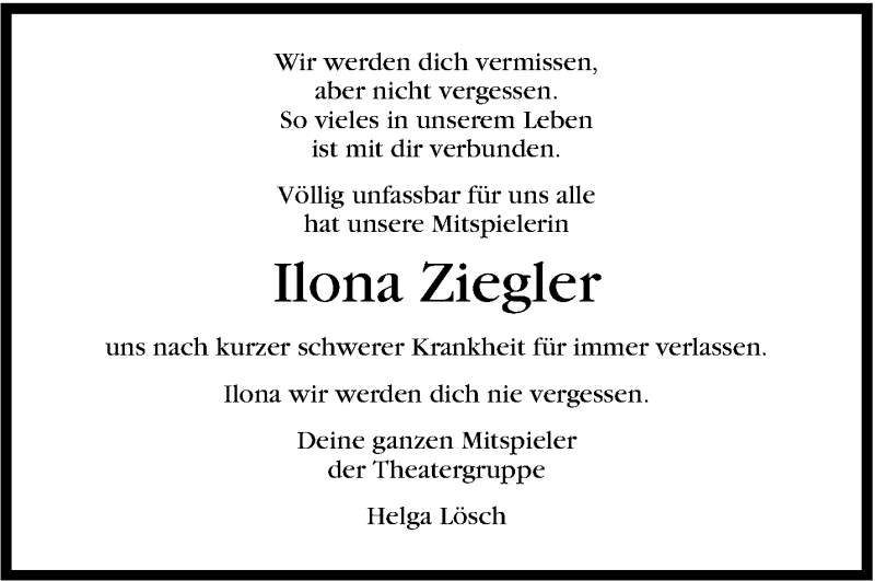  Traueranzeige für Ilona Ziegler vom 11.10.2014 aus Stuttgarter Zeitung / Stuttgarter Nachrichten